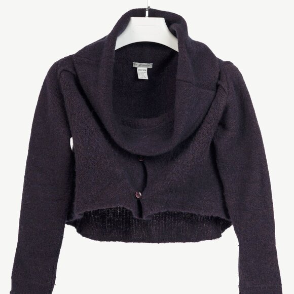 Sarah Pacini Purple Wool-Blend Knit Cowl-Neck Cropped Sweater - Picture 1 of 9